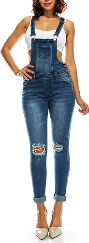 Womens Sexy Distressed Slim Fit Skinny Overalls with Spandex